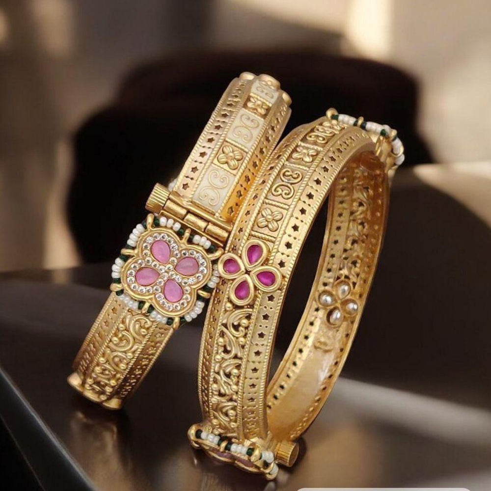 Jewel Addiction Gold Plated Pota Stone And Austrian Stone Openable Bangles Set