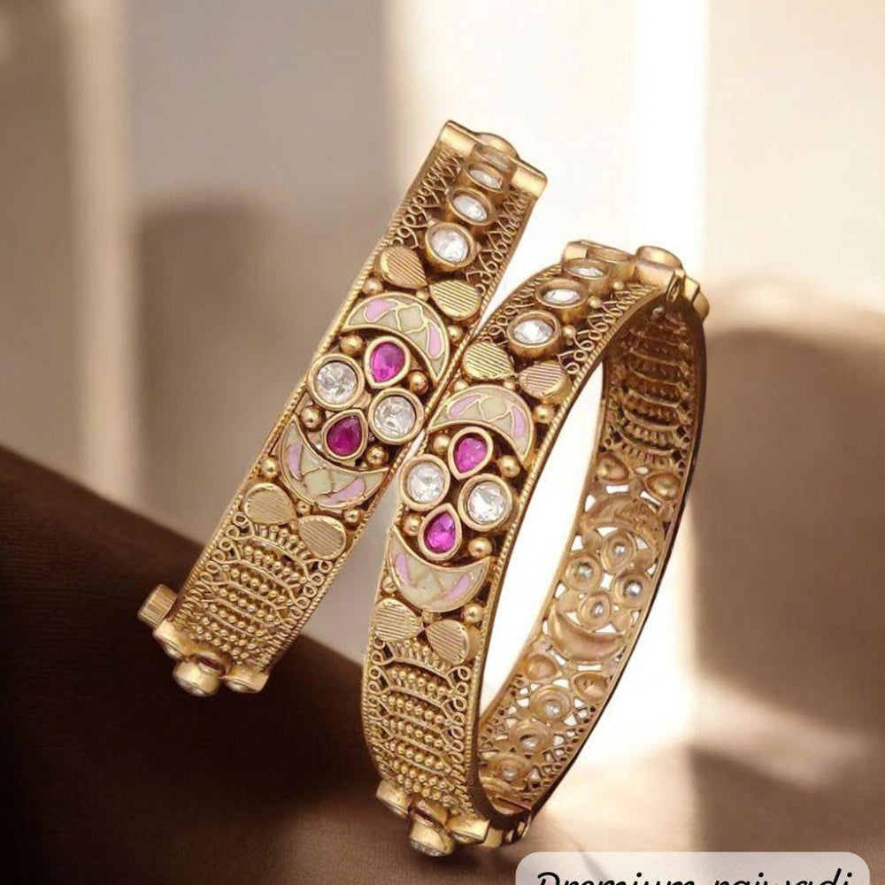 Jewel Addiction Gold Plated Pota Stone And Austrian Stone Openable Bangles Set