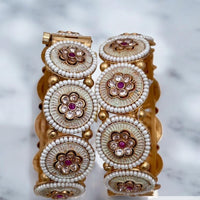 Jewel Addiction Gold Plated Pota Stone And Pearl Openable Bangles Set