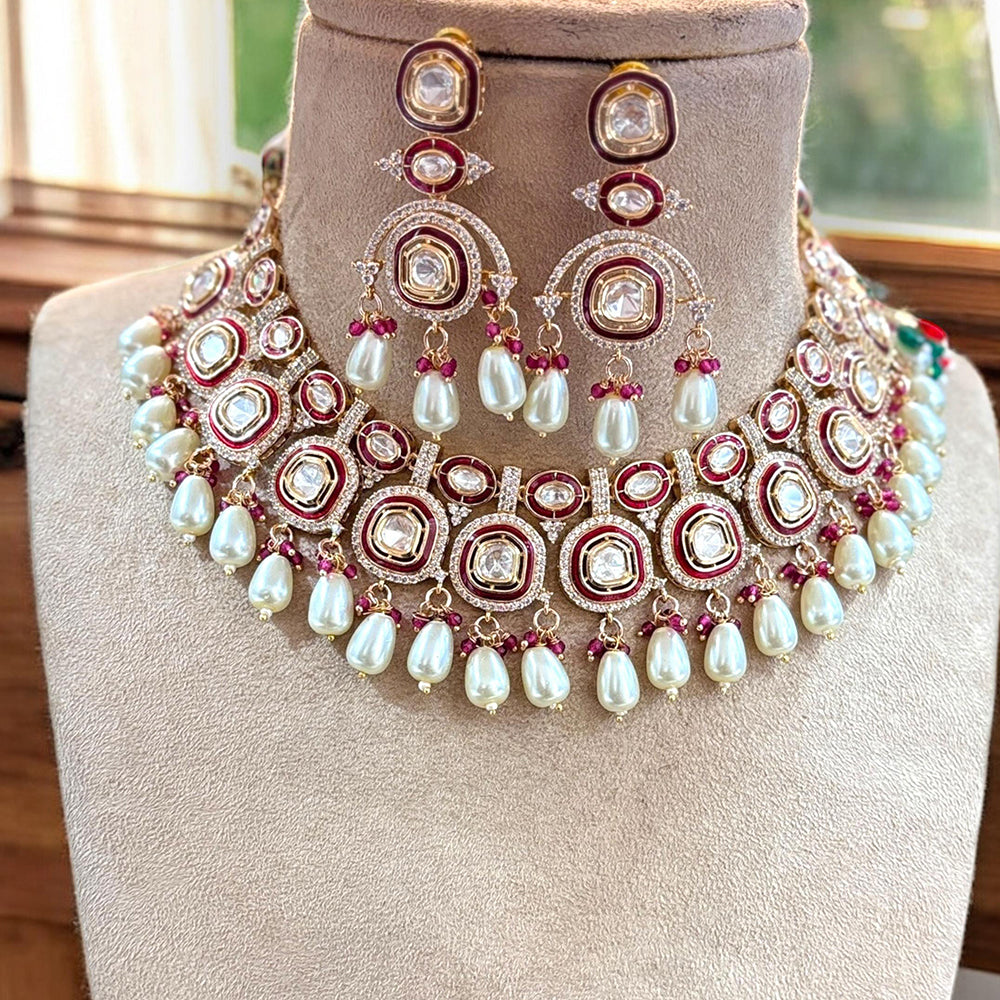 Jewel Addiction Gold Plated Polki Kundan And Pearl Necklace Set