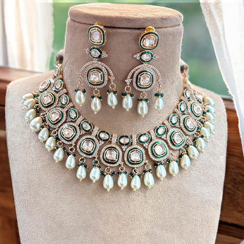 Jewel Addiction Gold Plated Polki Kundan And Pearl Necklace Set