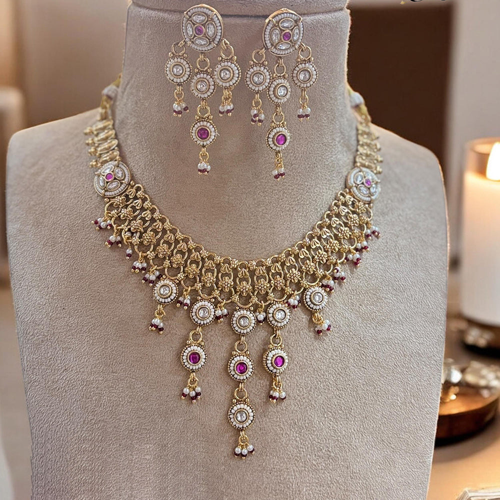 Jewel Addiction Elegant Gold Plated Pota And Pearl Necklace Set