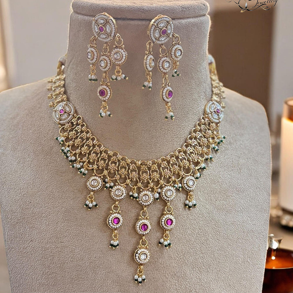 Jewel Addiction Elegant Gold Plated Pota And Pearl Necklace Set