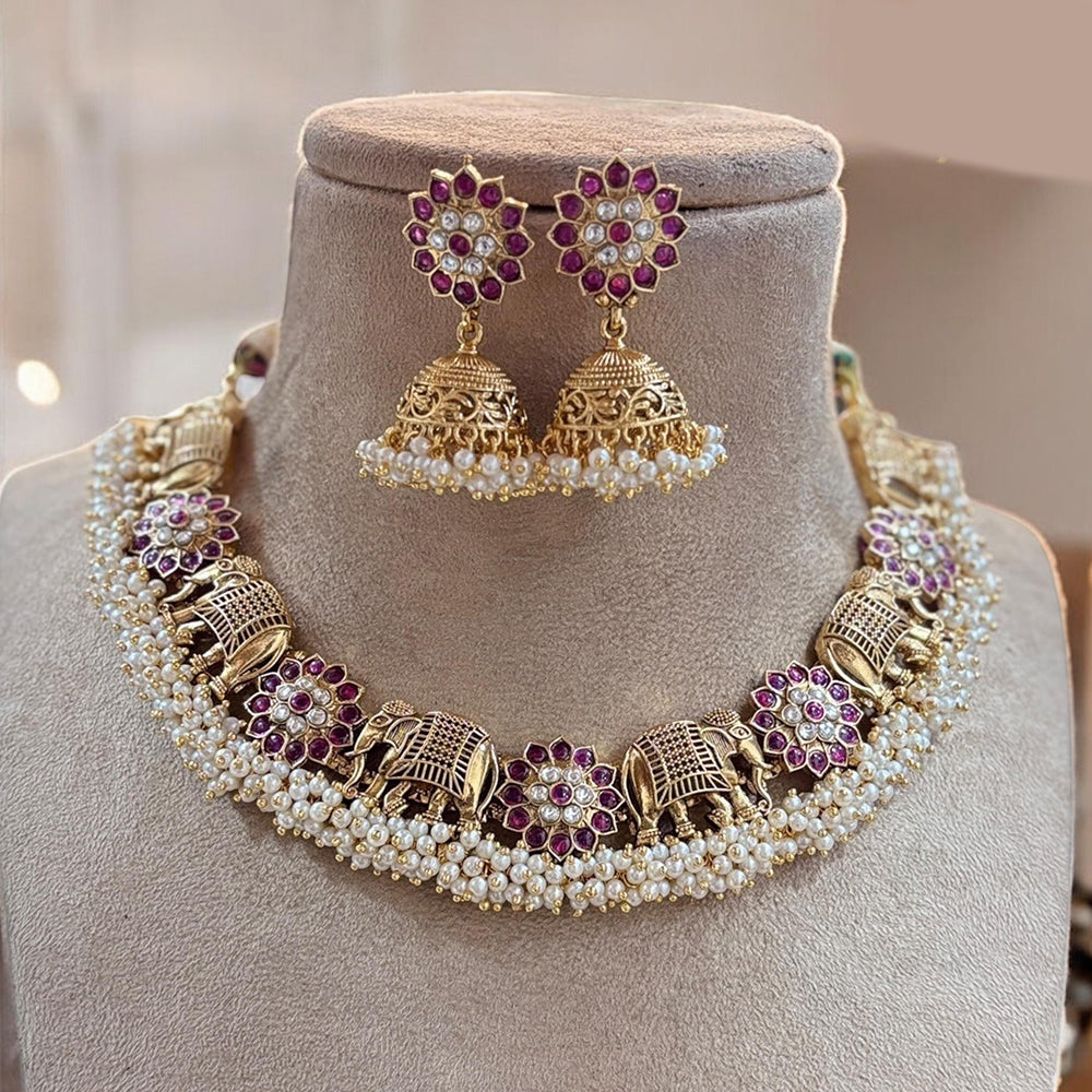Jewel Addiction Elegant Gold Plated Pota And Pearl Necklace Set