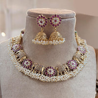 Jewel Addiction Elegant Gold Plated Pota And Pearl Necklace Set