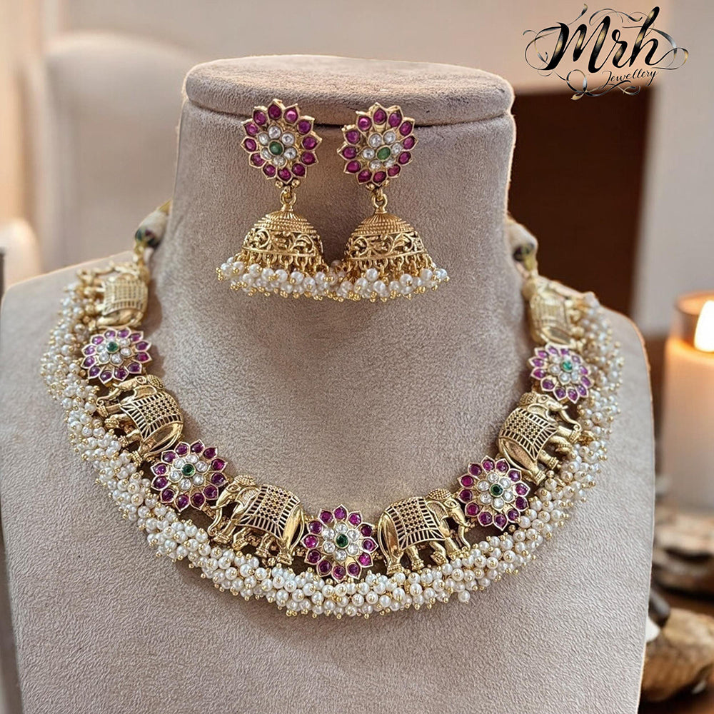 Jewel Addiction Elegant Gold Plated Pota And Pearl Necklace Set