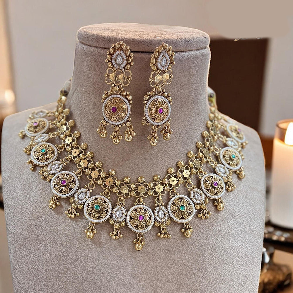 Jewel Addiction Elegant Gold Plated Pota And Pearl Necklace Set