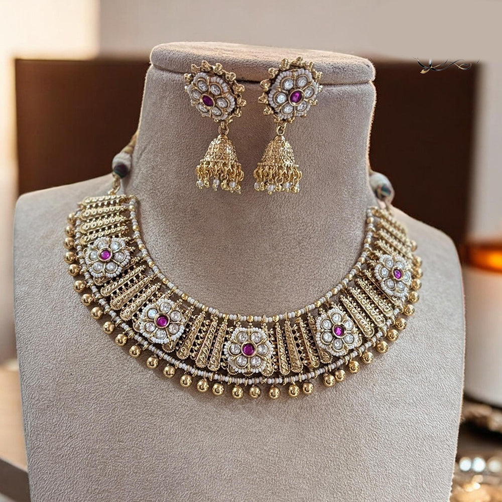Jewel Addiction Elegant Gold Plated Pota And Pearl Necklace Set