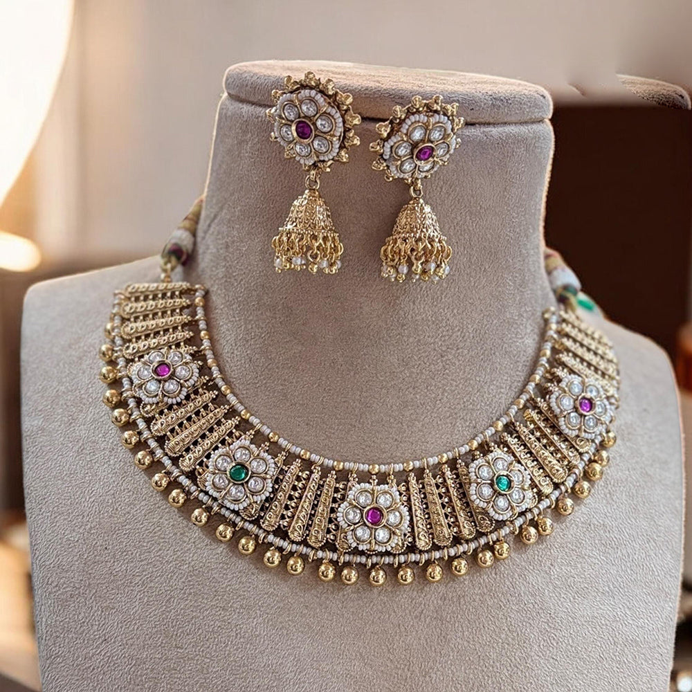 Jewel Addiction Elegant Gold Plated Pota And Pearl Necklace Set