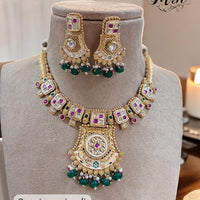Jewel Addiction Gold Plated Pota Stone And Beads Meenakari Necklace Set