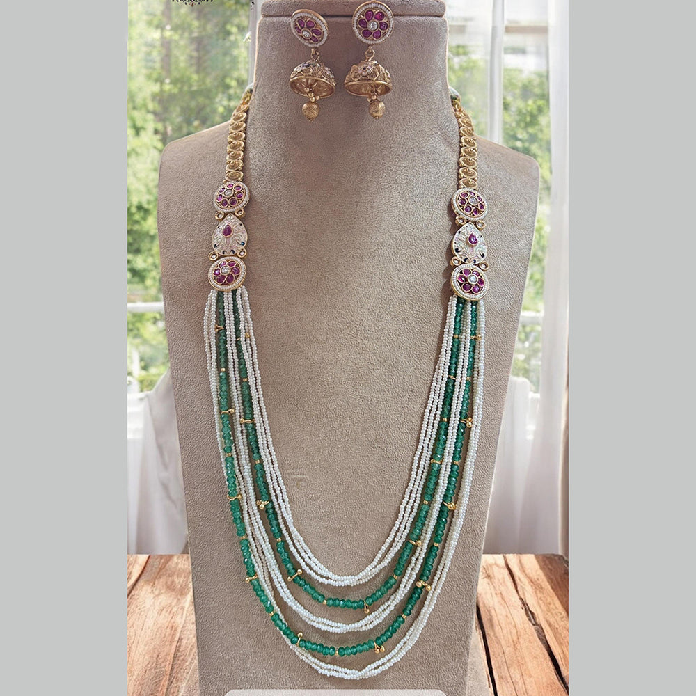 Jewel Addiction Gold Plated Pota Stone And Beads Meenakari Long Necklace Set