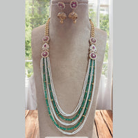 Jewel Addiction Gold Plated Pota Stone And Beads Meenakari Long Necklace Set