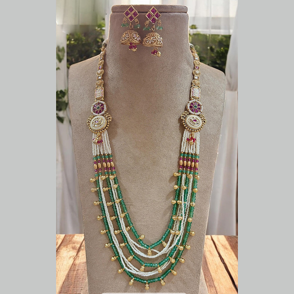 Jewel Addiction Gold Plated Pota Stone And Beads Meenakari Long Necklace Set