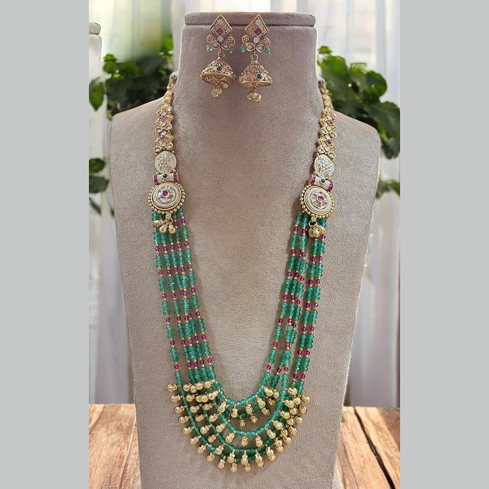 Jewel Addiction Gold Plated Pota Stone And Beads Meenakari Long Necklace Set