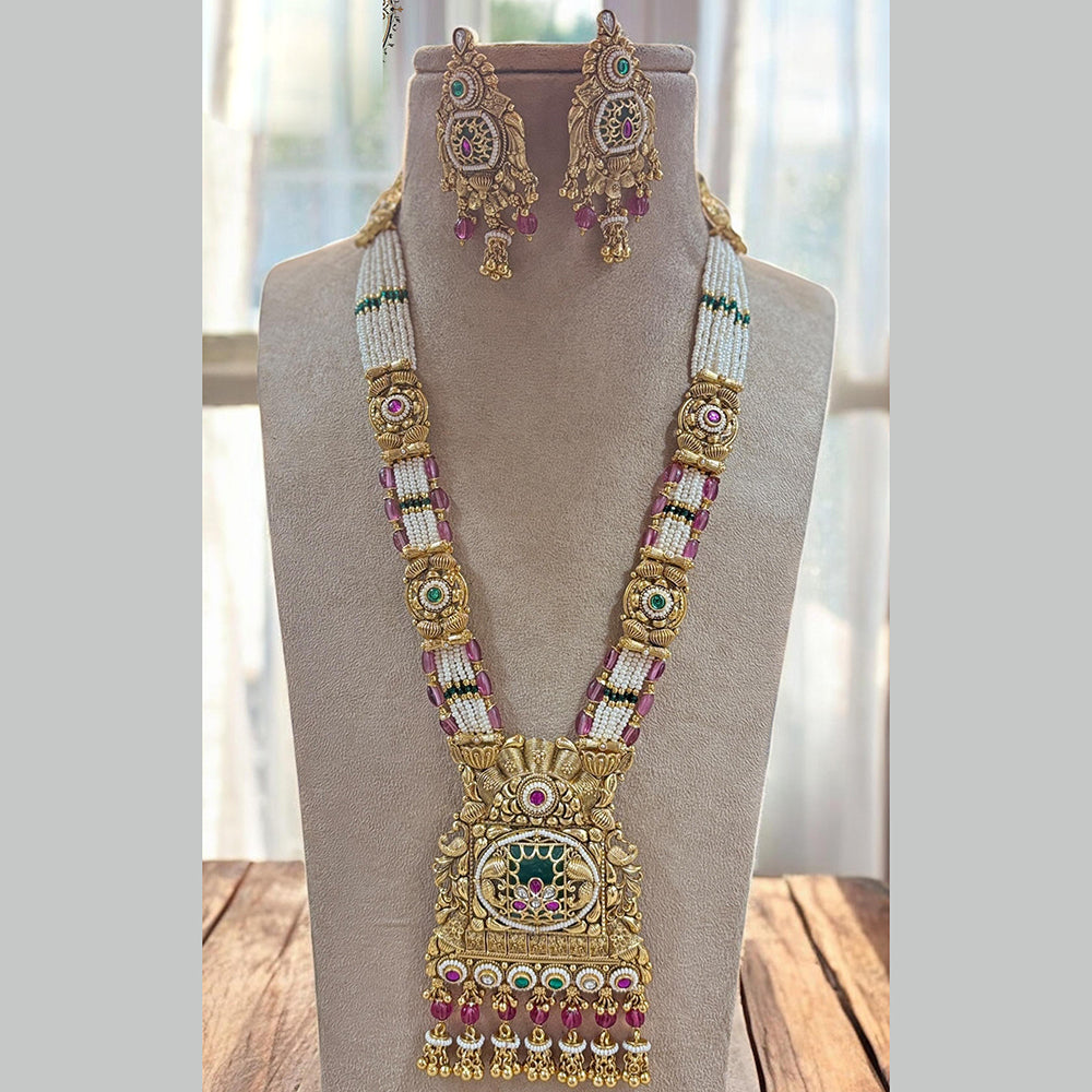 Jewel Addiction Gold Plated Pota Stone And Beads Meenakari Long Necklace Set