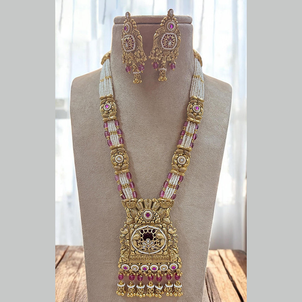 Jewel Addiction Gold Plated Pota Stone And Beads Meenakari Long Necklace Set
