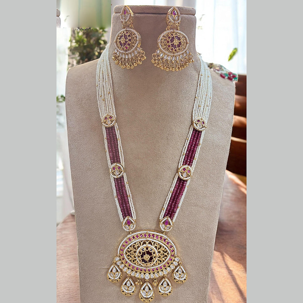 Jewel Addiction Gold Plated Pota Stone And Pearl Long Necklace Set