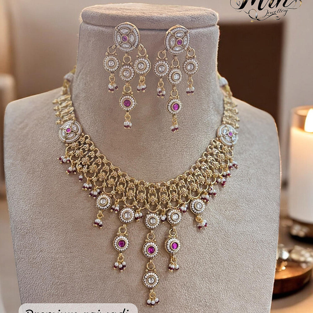 Jewel Addiction Gold Plated Pota Stone And Pearls Necklace Set