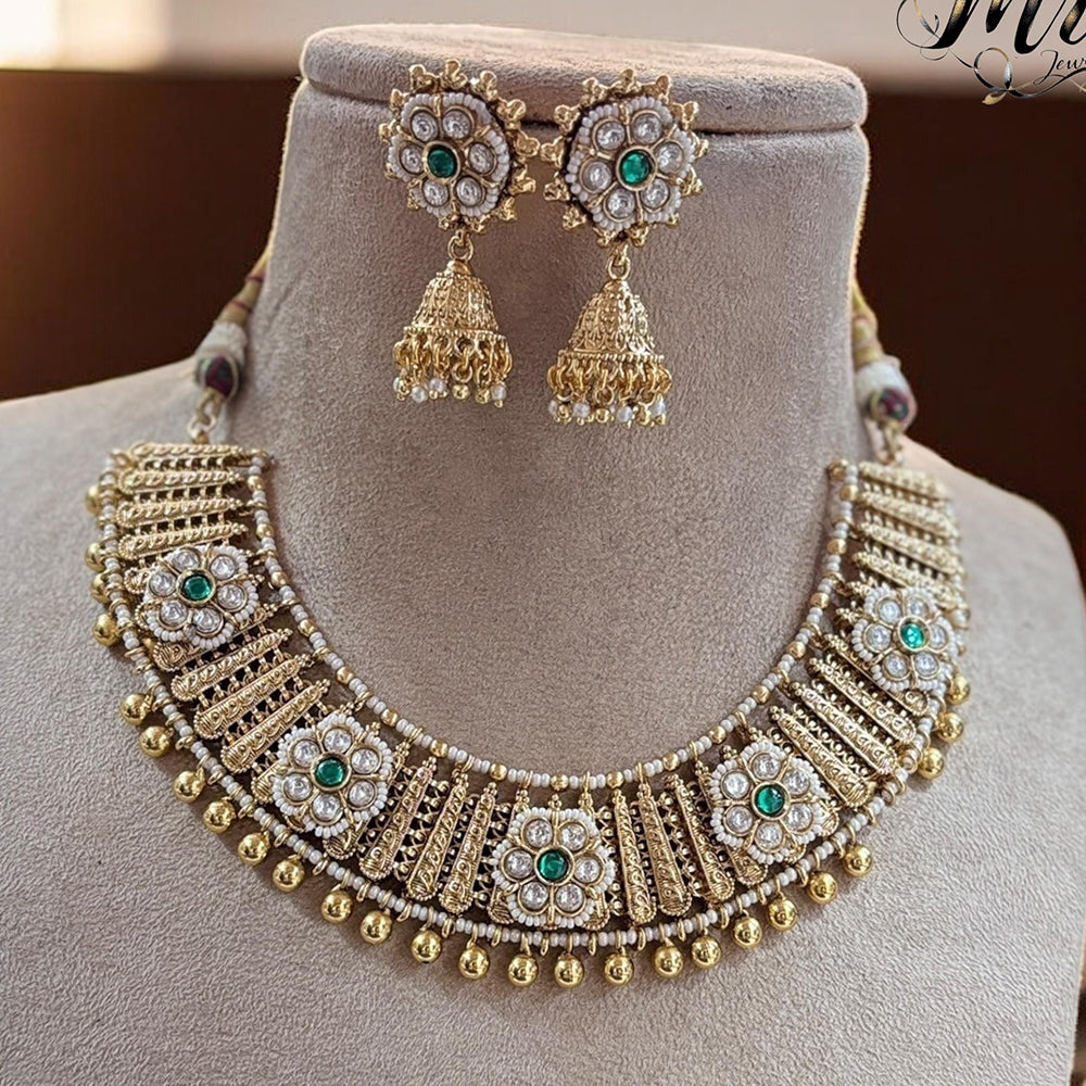 Jewel Addiction Gold Plated Pota Stone And Pearls Necklace Set