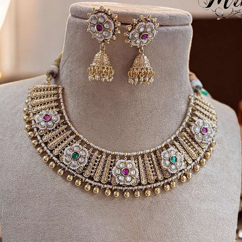 Jewel Addiction Gold Plated Pota Stone And Pearls Necklace Set