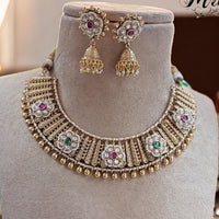 Jewel Addiction Gold Plated Pota Stone And Pearls Necklace Set