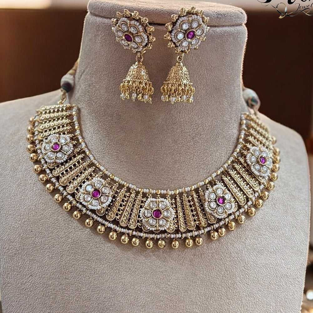 Jewel Addiction Gold Plated Pota Stone And Pearls Necklace Set