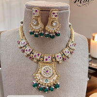 Jewel Addiction Gold Plated Pota Stone And Beads Meenakari Necklace Set