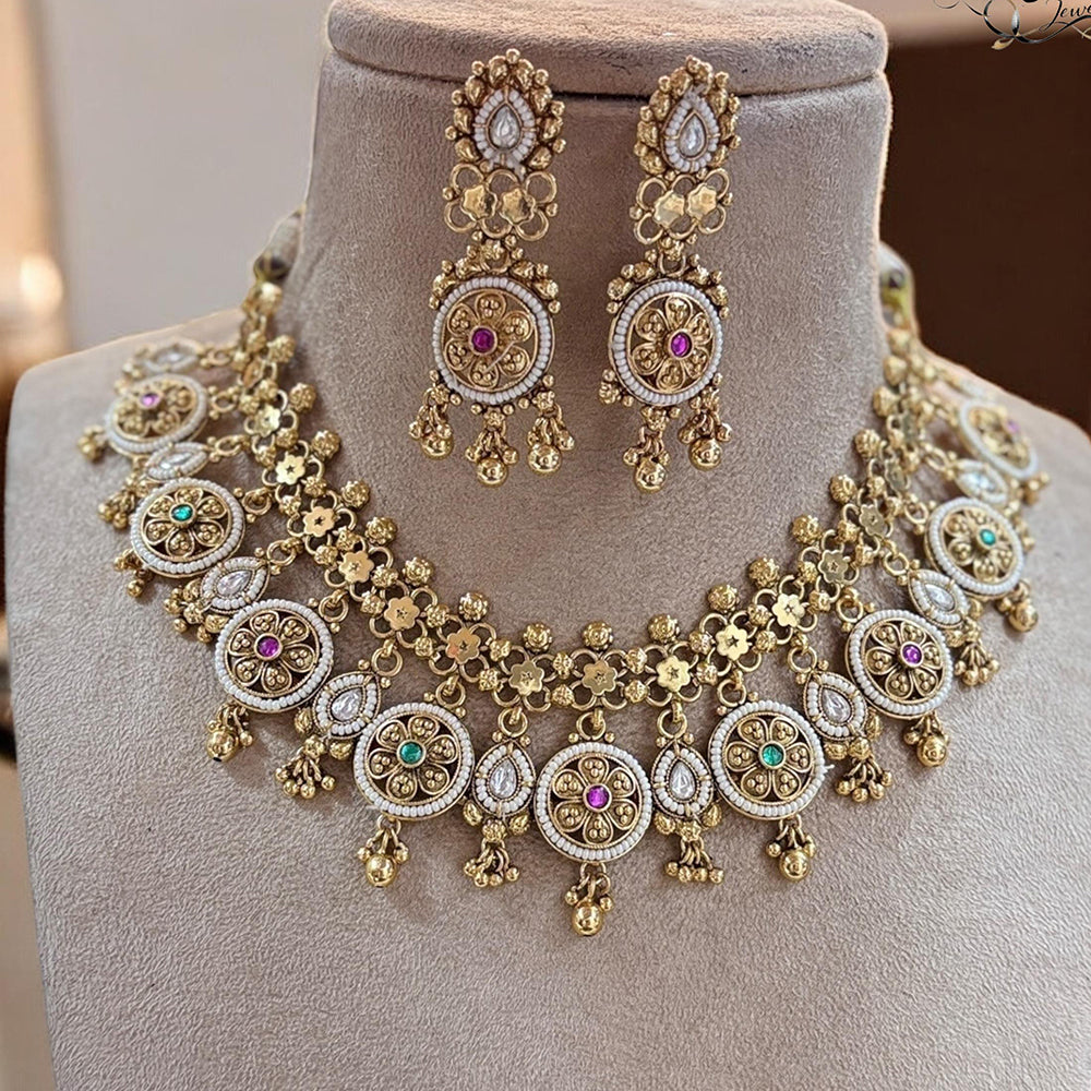 Jewel Addiction Gold Plated Pota Stone And Pearls Necklace Set