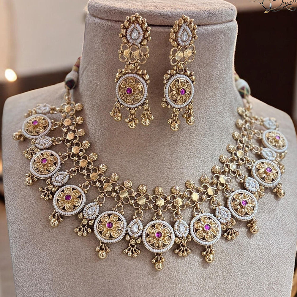 Jewel Addiction Gold Plated Pota Stone And Pearls Necklace Set
