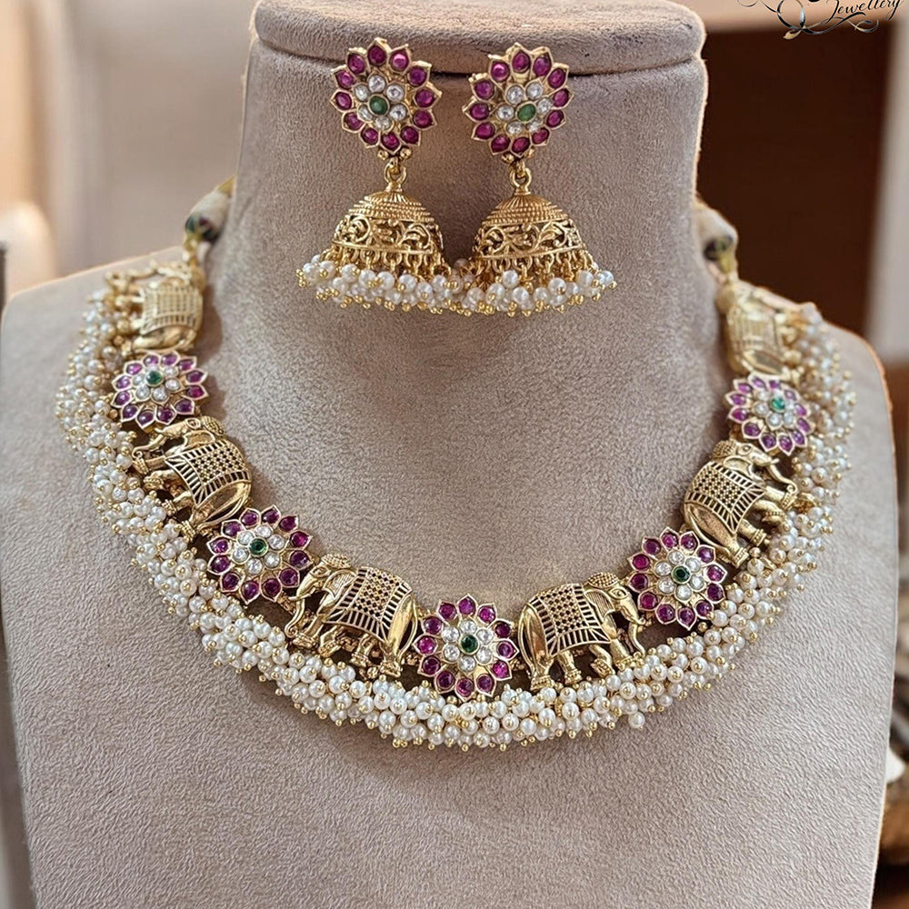 Jewel Addiction Gold Plated Pota Stone And Pearls Necklace Set