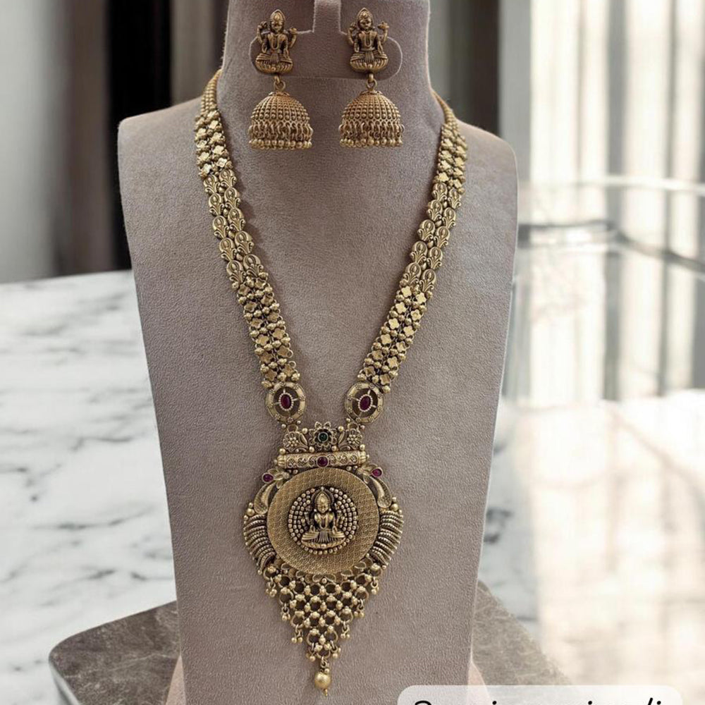 Jewel Addiction Gold Plated Pota Stone And Beads Temple Long Necklace Set