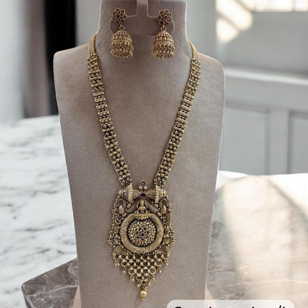 Jewel Addiction Gold Plated Pota Stone And Beads Temple Long Necklace Set