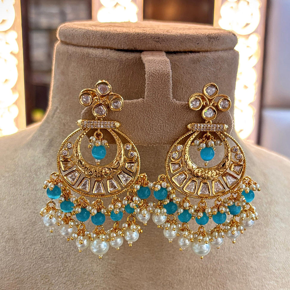 Jewel Addiction Gold Plated Polki kundan Stone And Beads Dangler Earrings