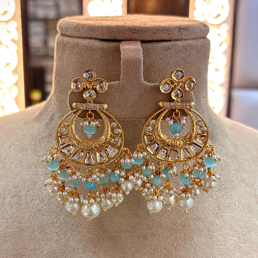 Jewel Addiction Gold Plated Polki kundan Stone And Beads Dangler Earrings
