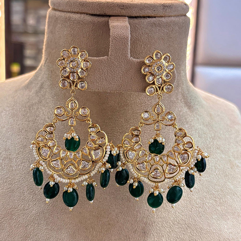 Jewel Addiction Gold Plated Polki kundan Stone And Beads Dangler Earrings