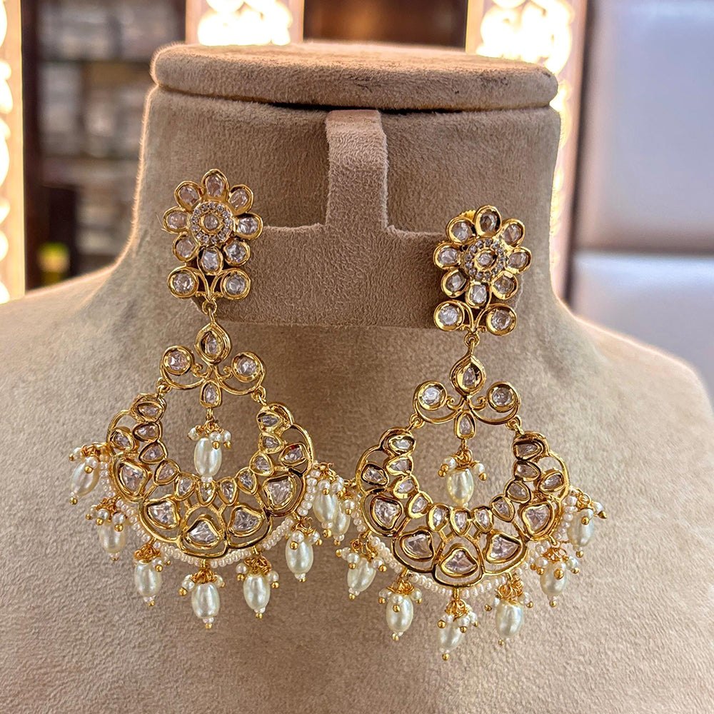 Jewel Addiction Gold Plated Polki kundan Stone And Beads Dangler Earrings
