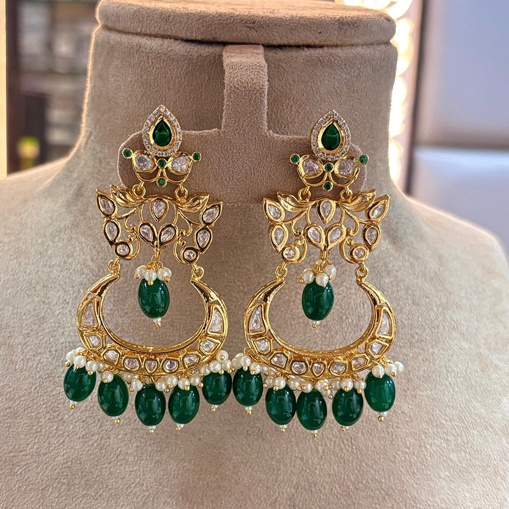 Jewel Addiction Gold Plated Polki kundan Stone And Beads Dangler Earrings