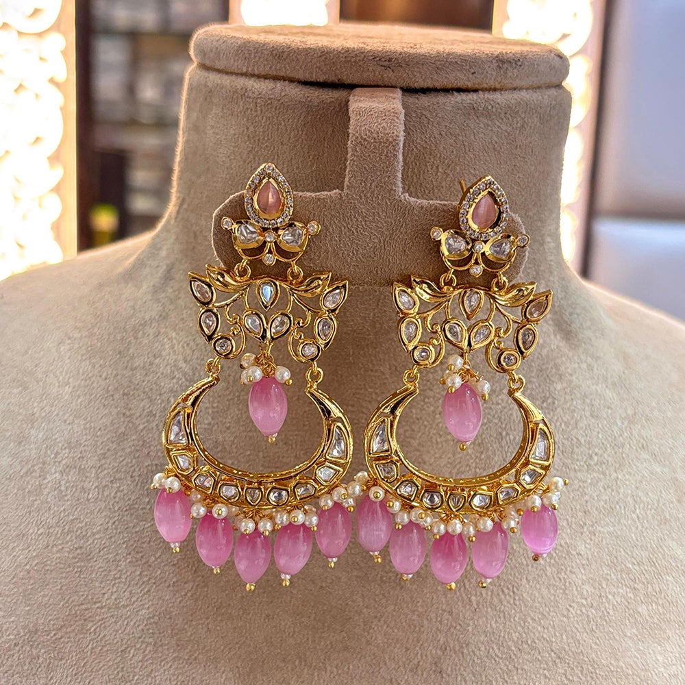 Jewel Addiction Gold Plated Polki kundan Stone And Beads Dangler Earrings