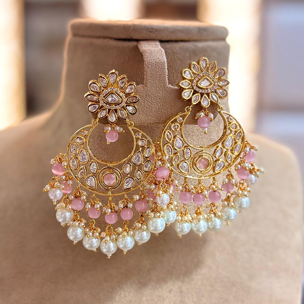 Jewel Addiction Gold Plated Polki kundan Stone And Beads Dangler Earrings