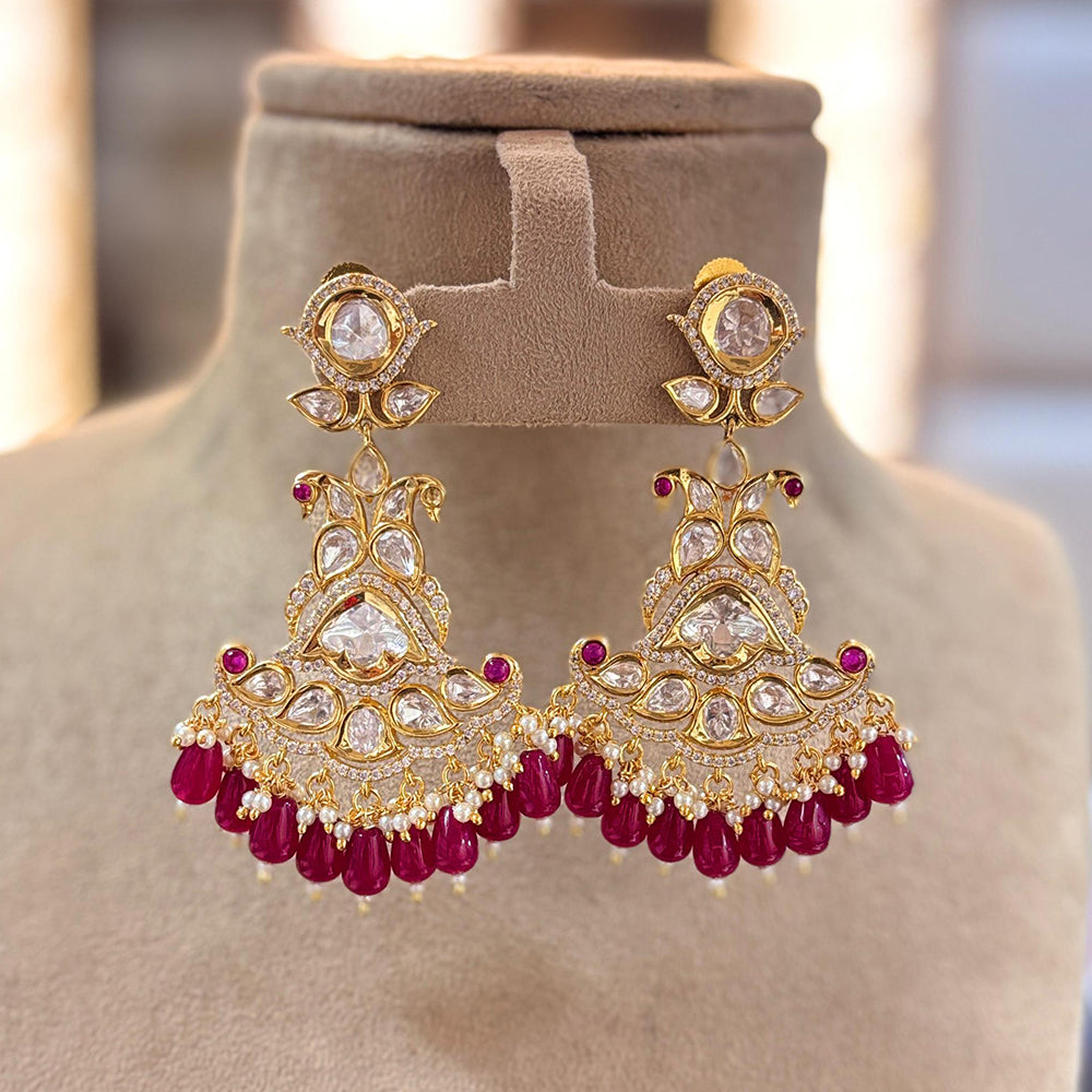 Jewel Addiction Gold Plated Polki kundan Stone And Beads Dangler Earrings