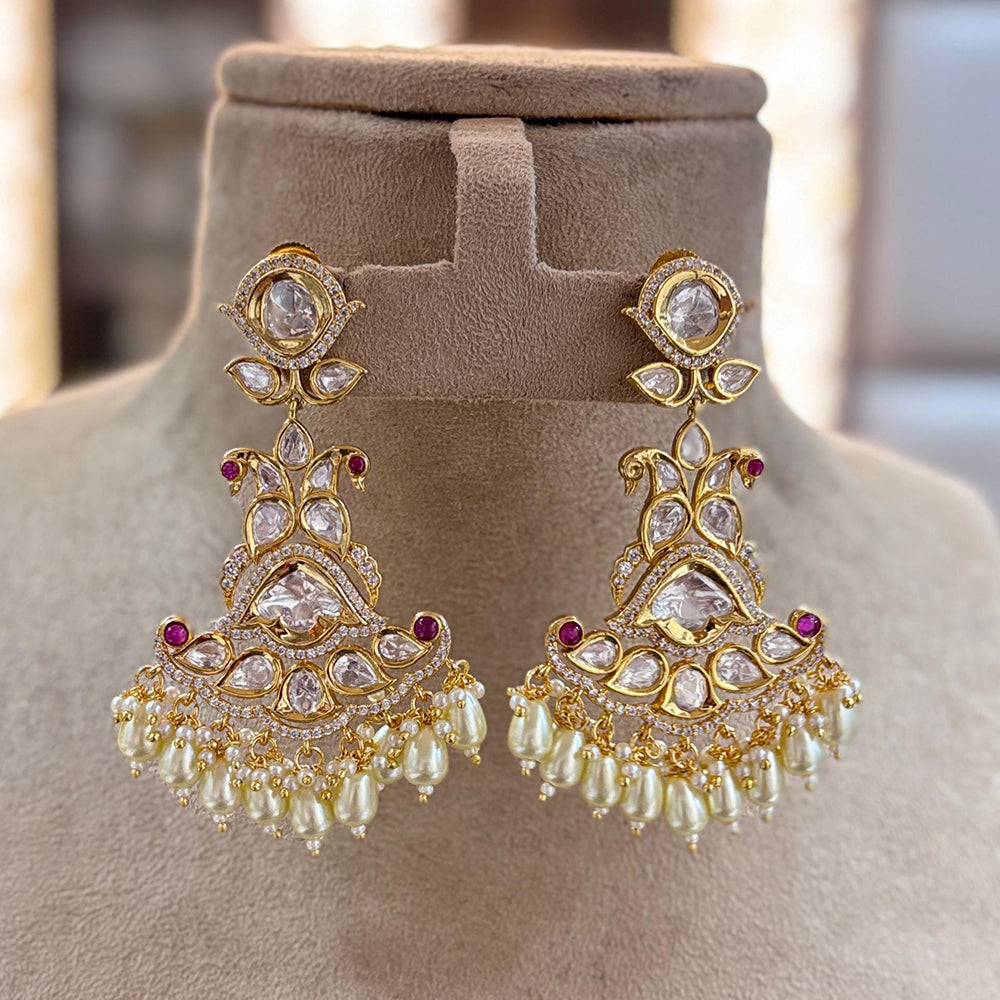 Jewel Addiction Gold Plated Polki kundan Stone And Beads Dangler Earrings