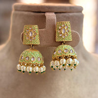 Jewel Addiction Gold Plated Kundan Stone And Beads Meenakari Jhumki Earrings