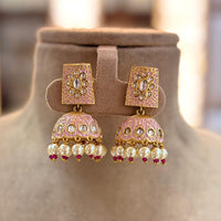 Jewel Addiction Gold Plated Kundan Stone And Beads Meenakari Jhumki Earrings