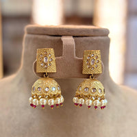 Jewel Addiction Gold Plated Kundan Stone And Beads Meenakari Jhumki Earrings