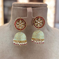 Jewel Addiction Gold Plated Kundan Stone And Beads Meenakari Jhumki Earrings