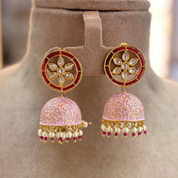 Jewel Addiction Gold Plated Kundan Stone And Beads Meenakari Jhumki Earrings