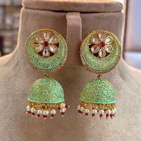 Jewel Addiction Gold Plated Kundan Stone And Beads Meenakari Jhumki Earrings