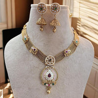 Jewel Addiction Gold Plated Pota Stone And Beads Meenakari Necklace Set