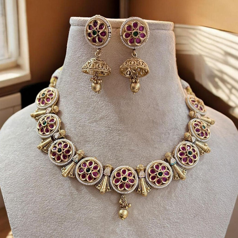 Jewel Addiction Gold Plated Pota Stone And Pearls Necklace Set