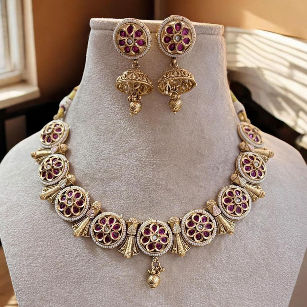 Jewel Addiction Gold Plated Pota Stone And Pearls Necklace Set